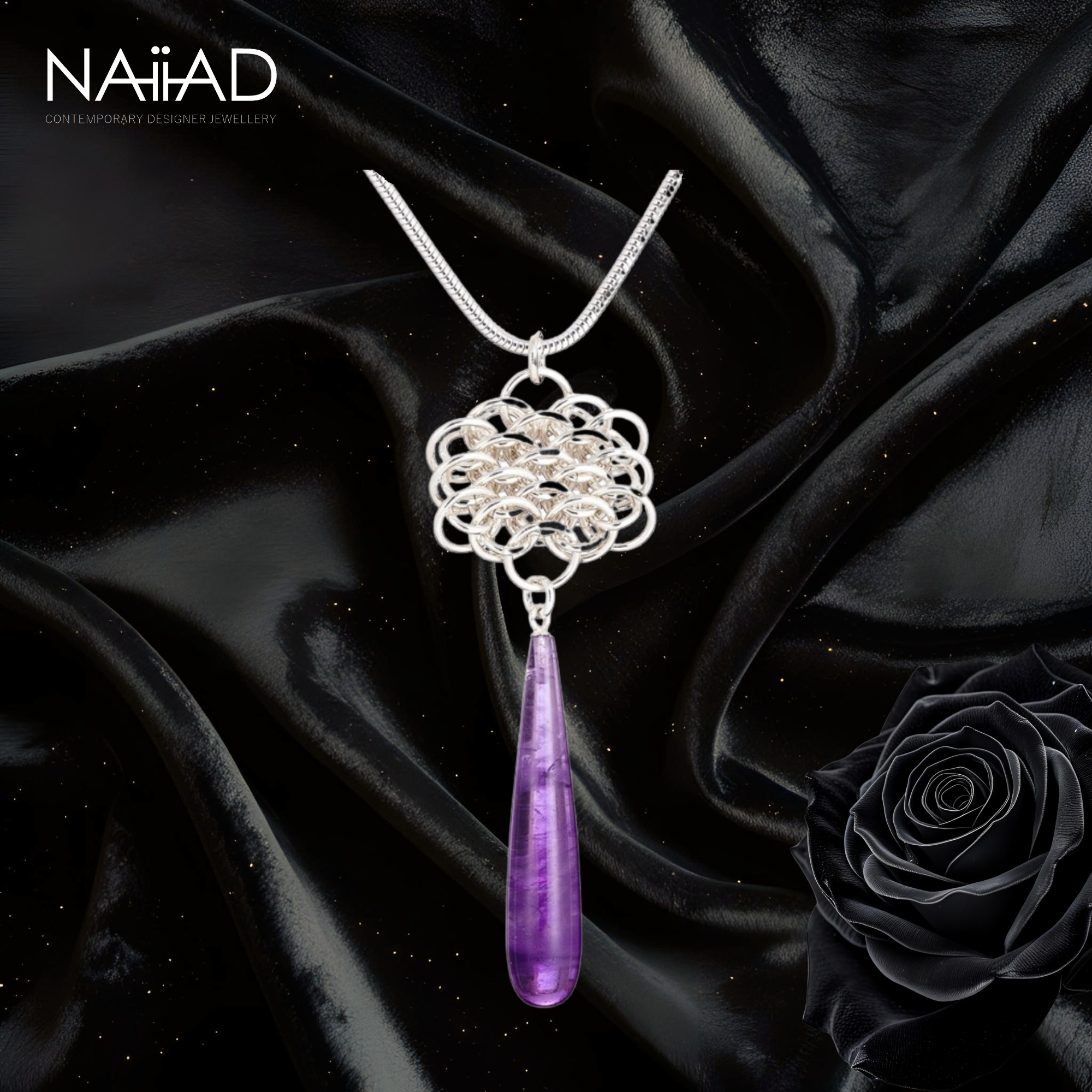 "Nymph Amethyst" - Argentium silver chainmail and Amethyst necklace