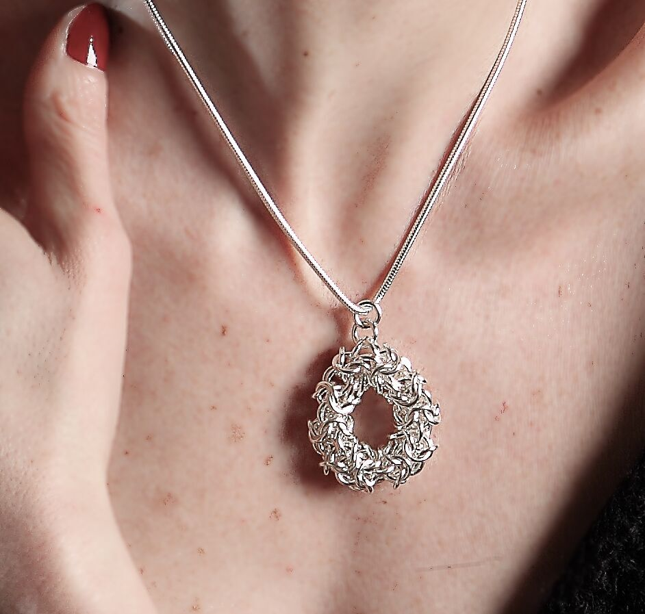 "Woven Circle of Life" Argentium silver chainmail necklace
