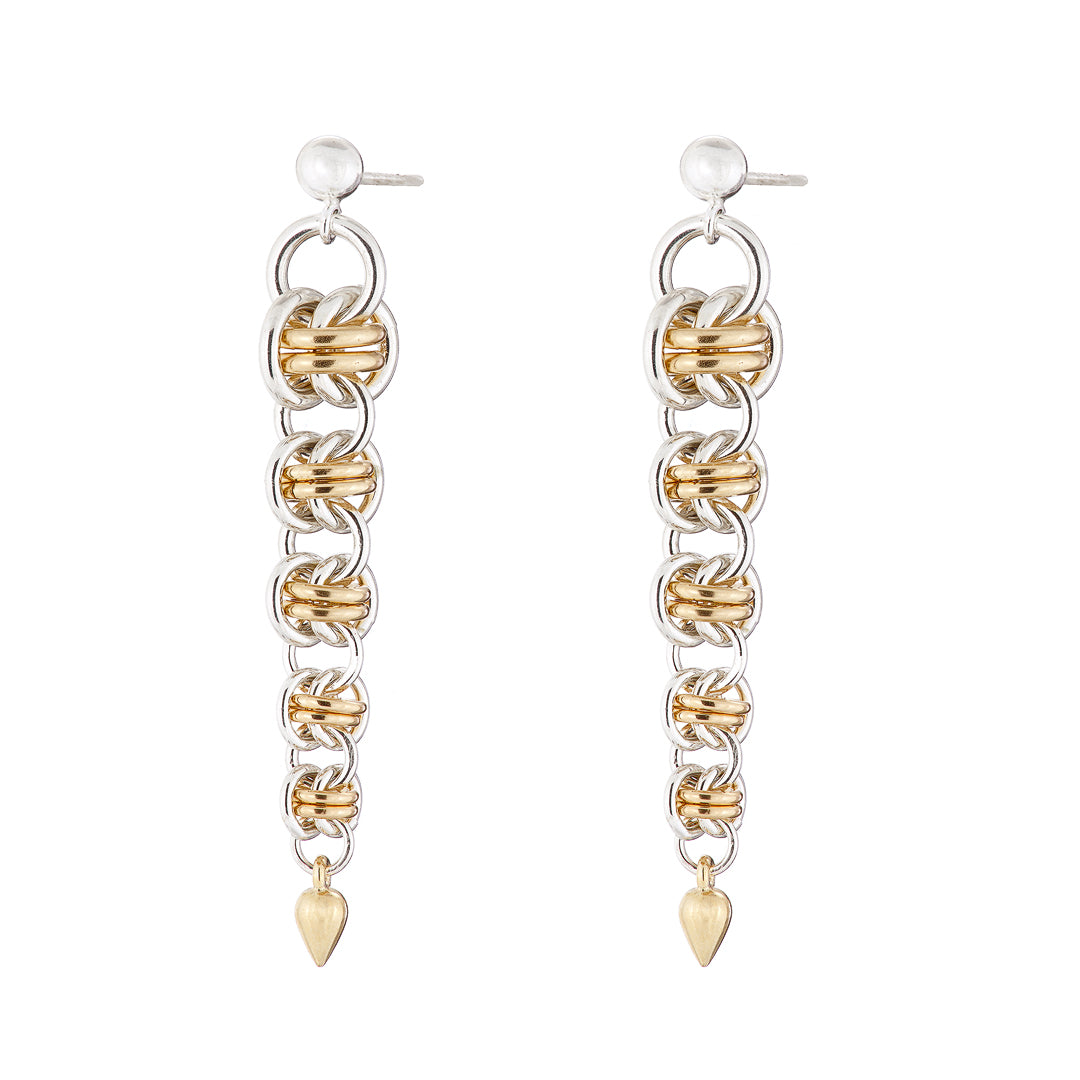 "Gold Orbit" Argentium silver & gold filled handmade chainmail earrings
