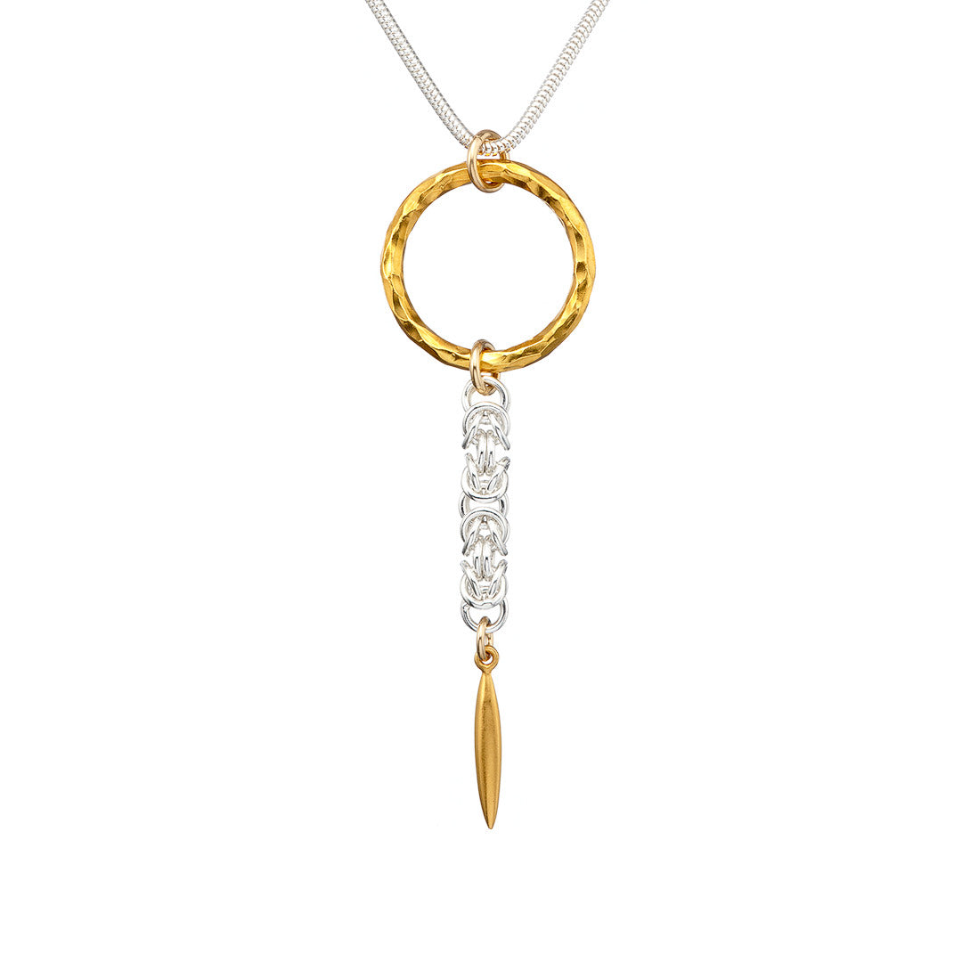 Circle of Life Byzantine necklace, Gold - Sterling silver, large Vermeil circle and spike