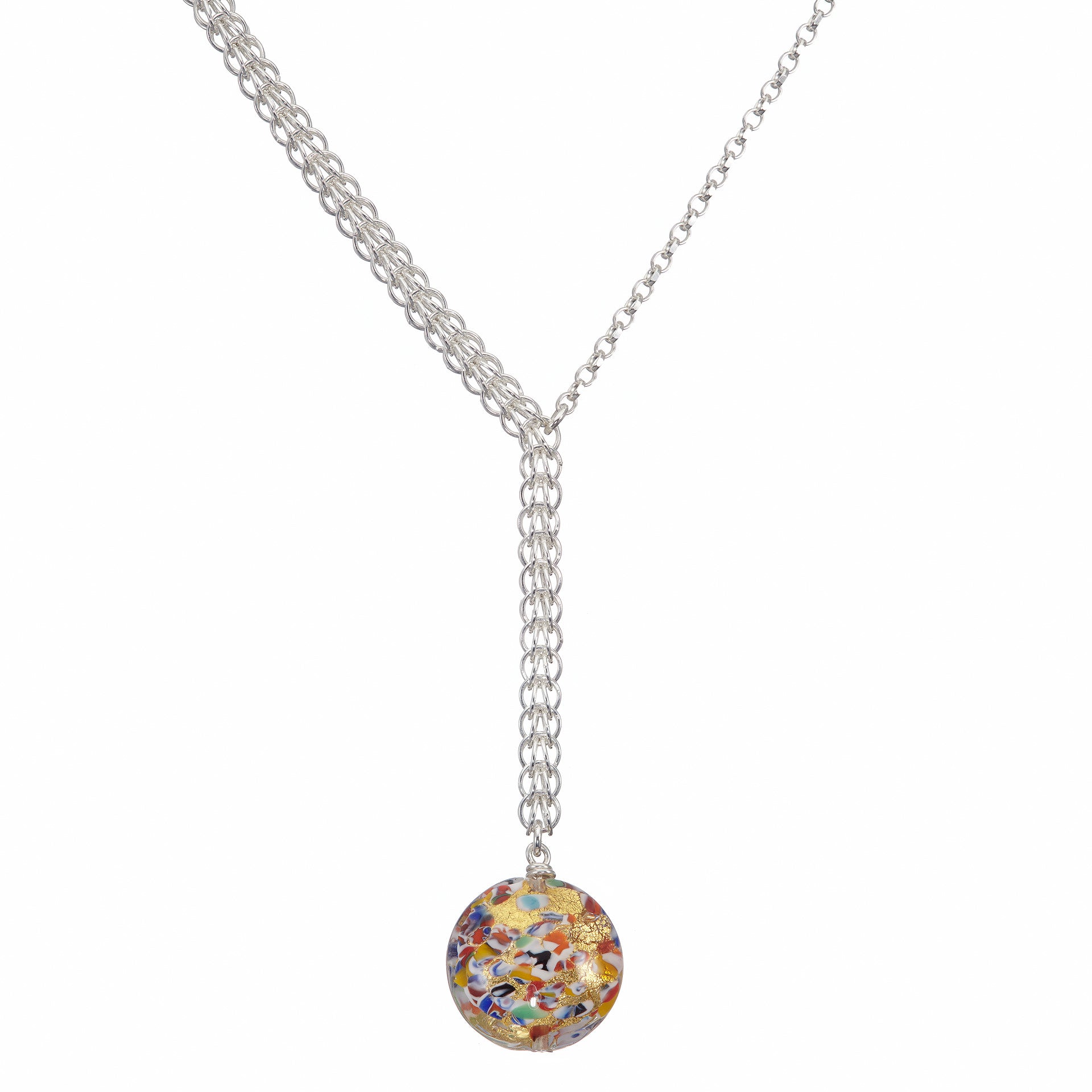 Gala Gold Persian Necklace - sterling silver chainmail and Murano glass