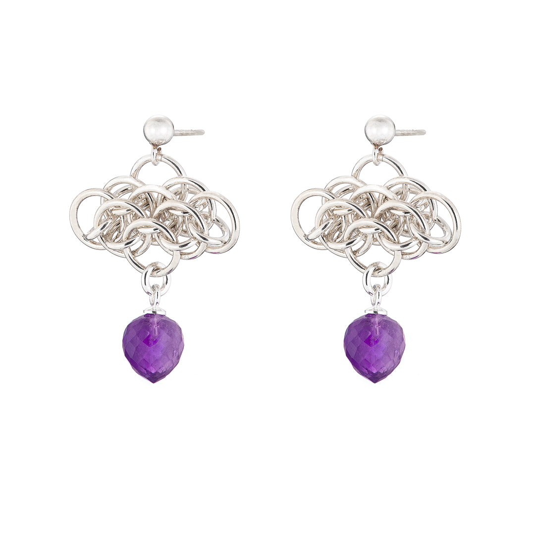 "Nymph Amethyst" Argentium silver and amethyst chainmail earrings
