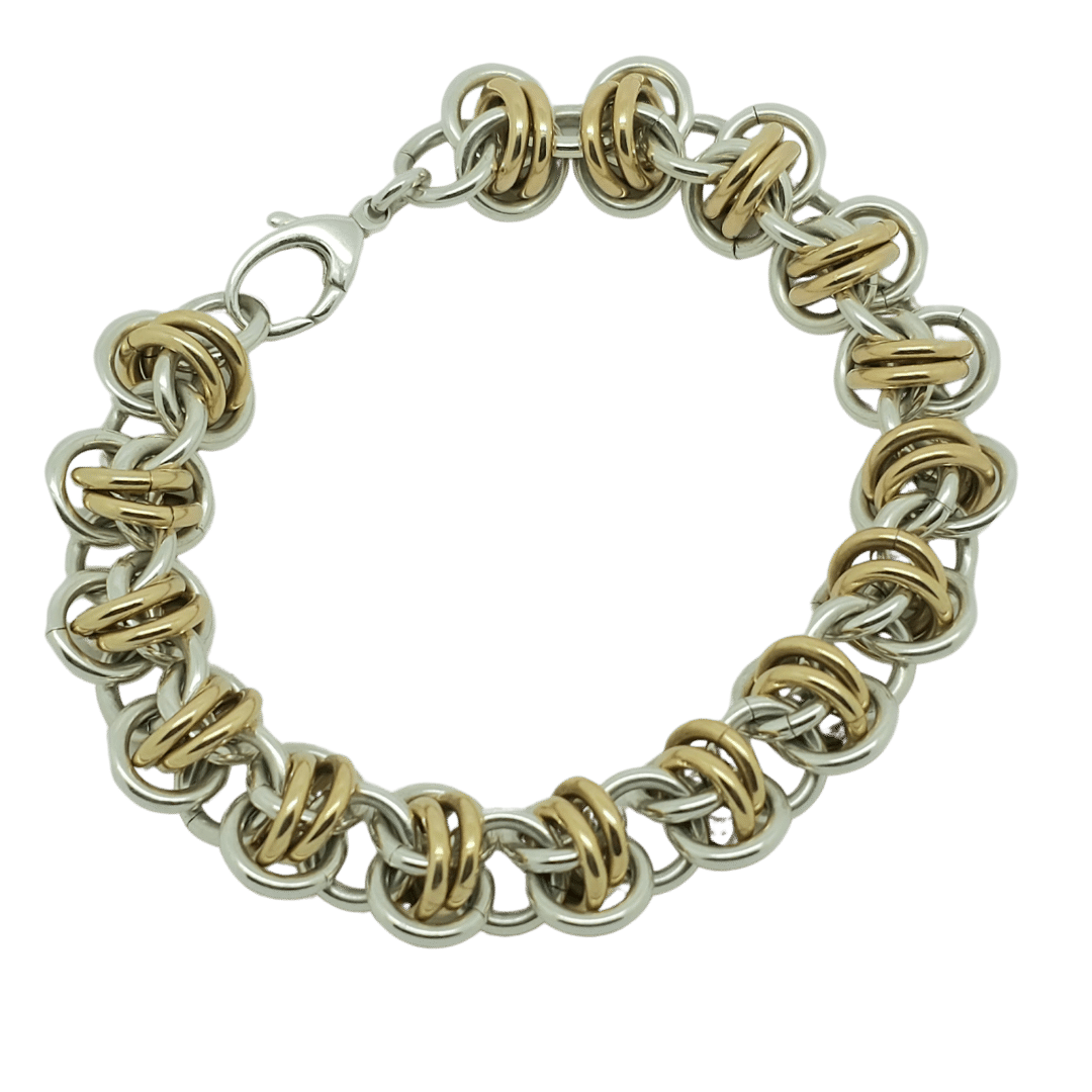 "Gold Orbit" bracelet ~ Argentium silver and Gold filled statement bracelet