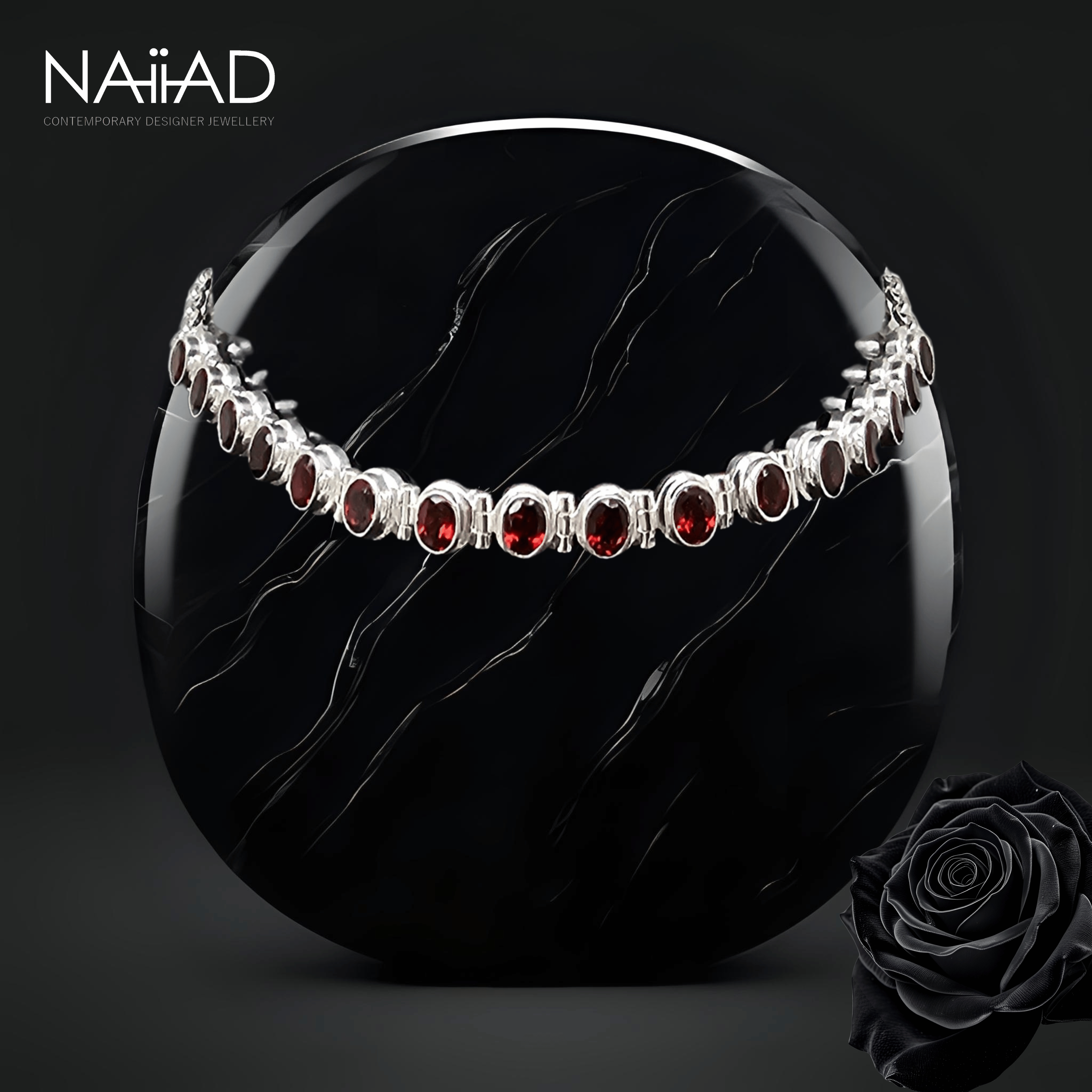 Burgundy Glamour choker ~ Sterling silver, garnet