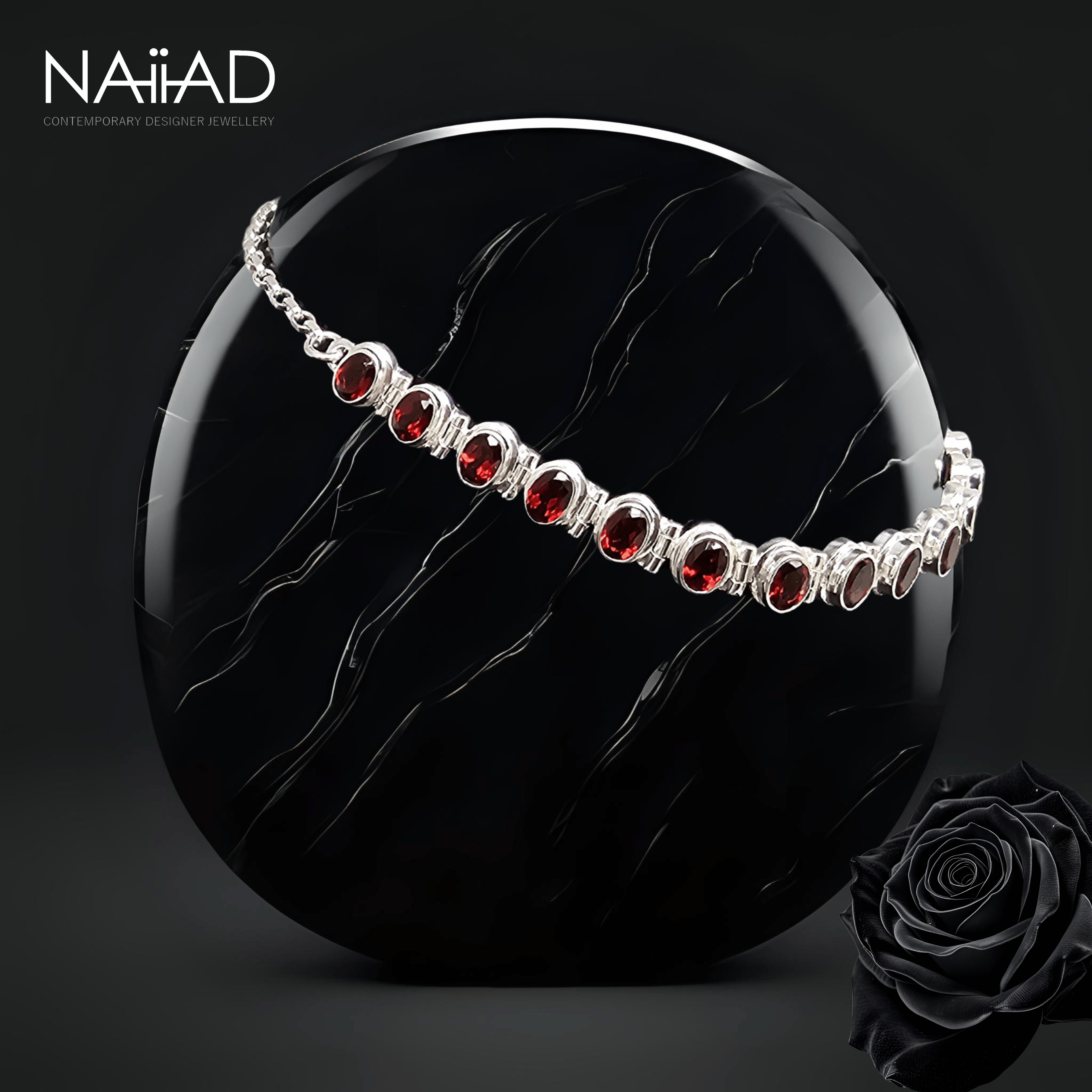 Burgundy Glamour choker ~ Sterling silver, garnet