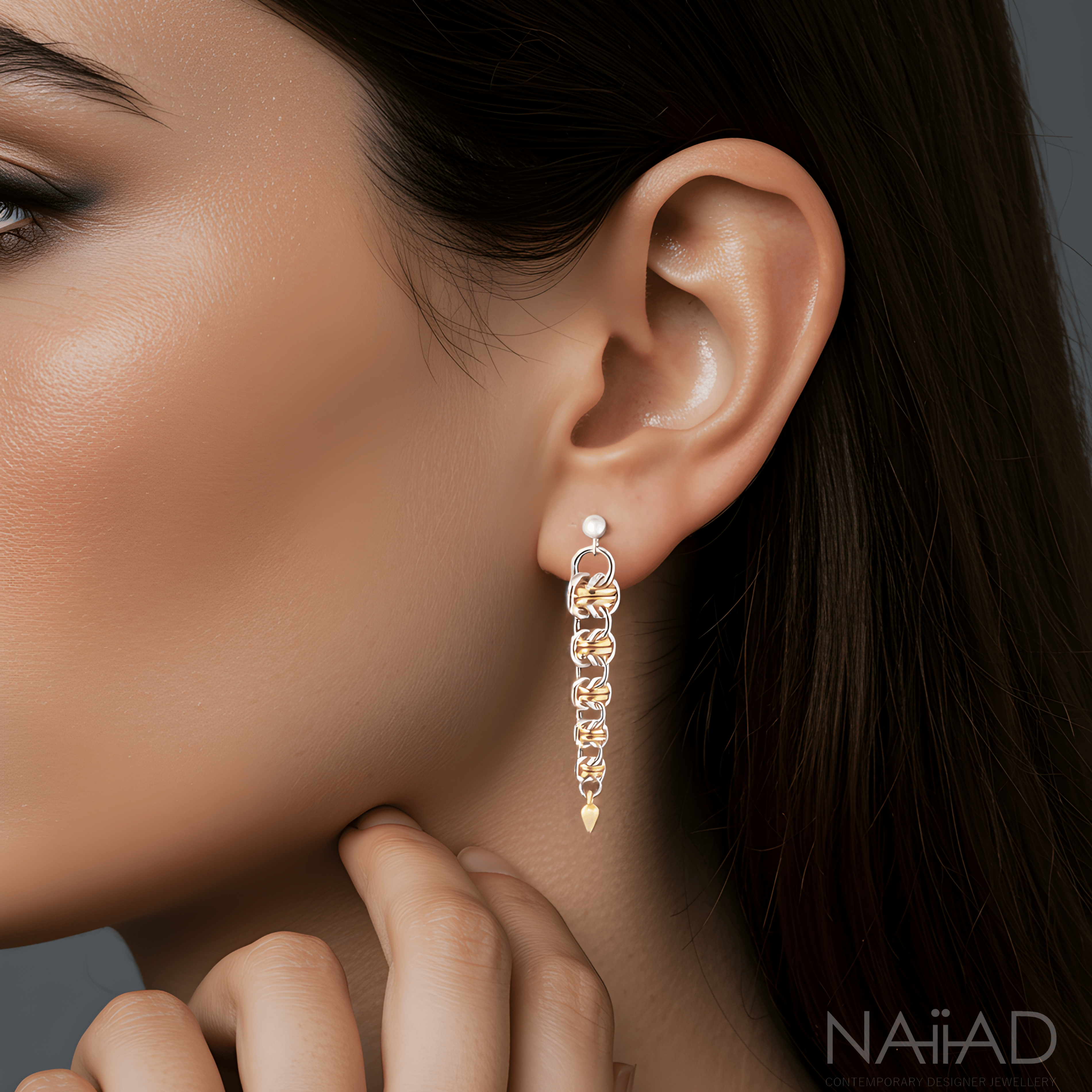 "Gold Orbit" Argentium silver & gold filled handmade chainmail earrings