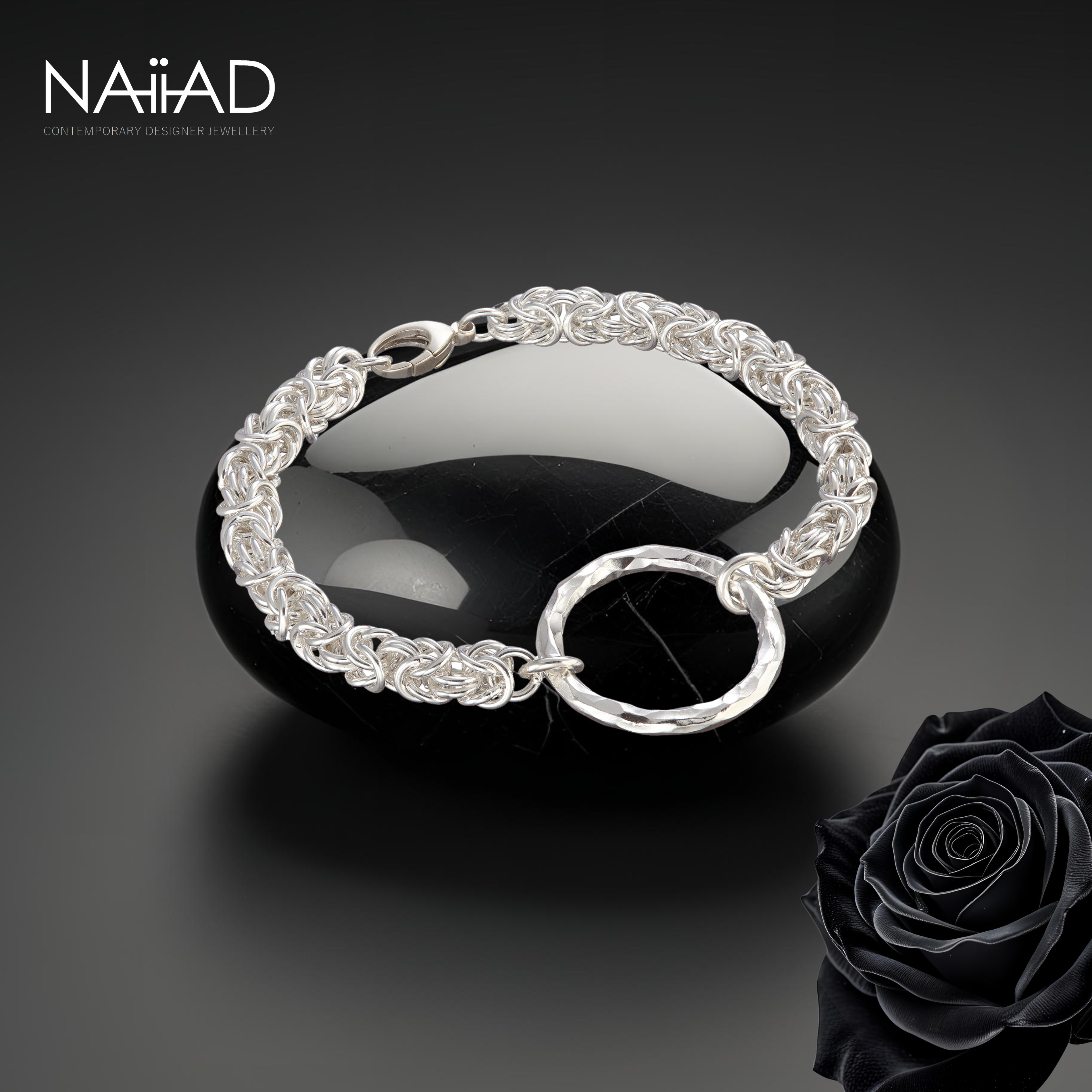 "Circle of Life Byzantine" bracelet ~ Sterling silver chainmail and large circle bracelet