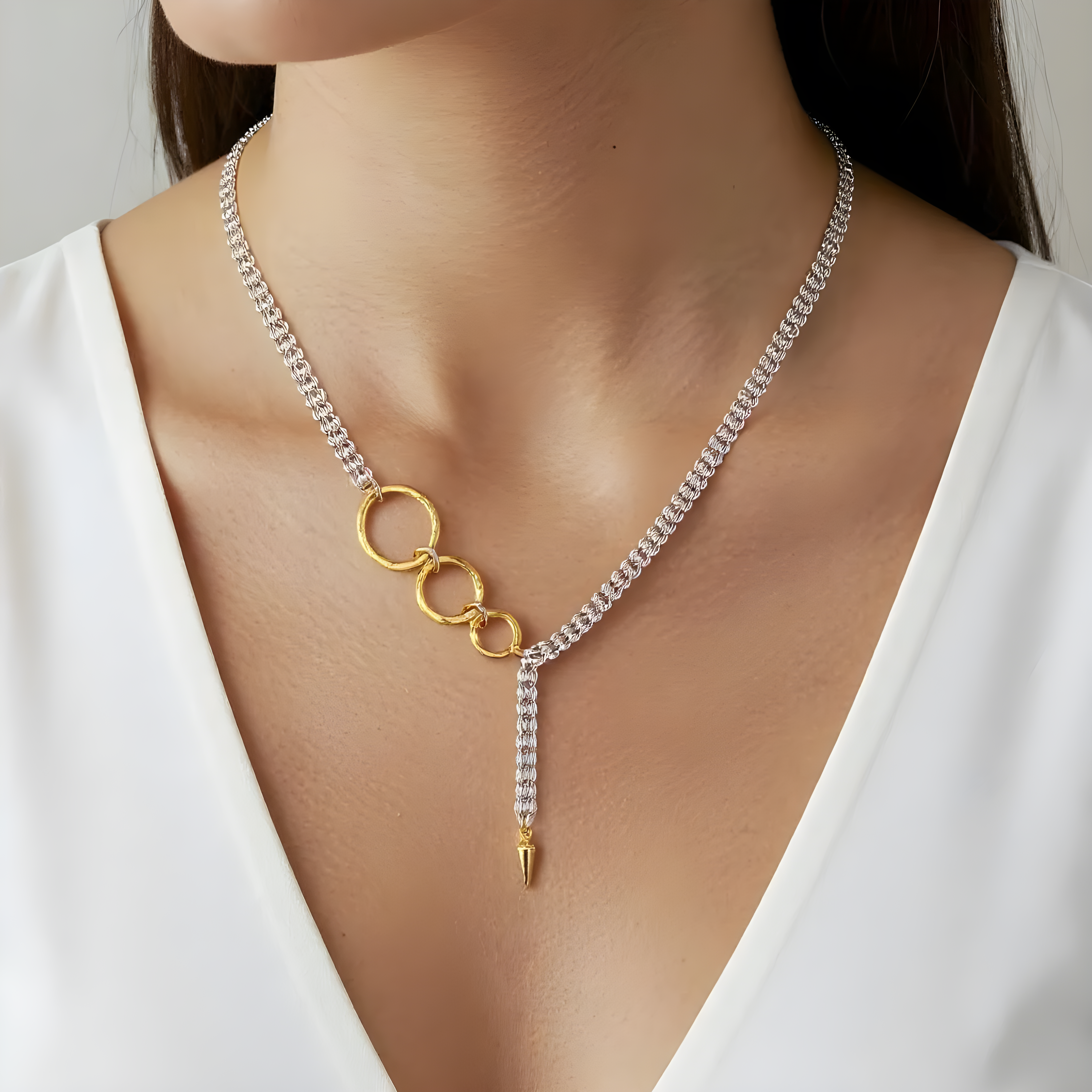 Graduated Circle of Life Persian necklace - Sterling silver and gold plated