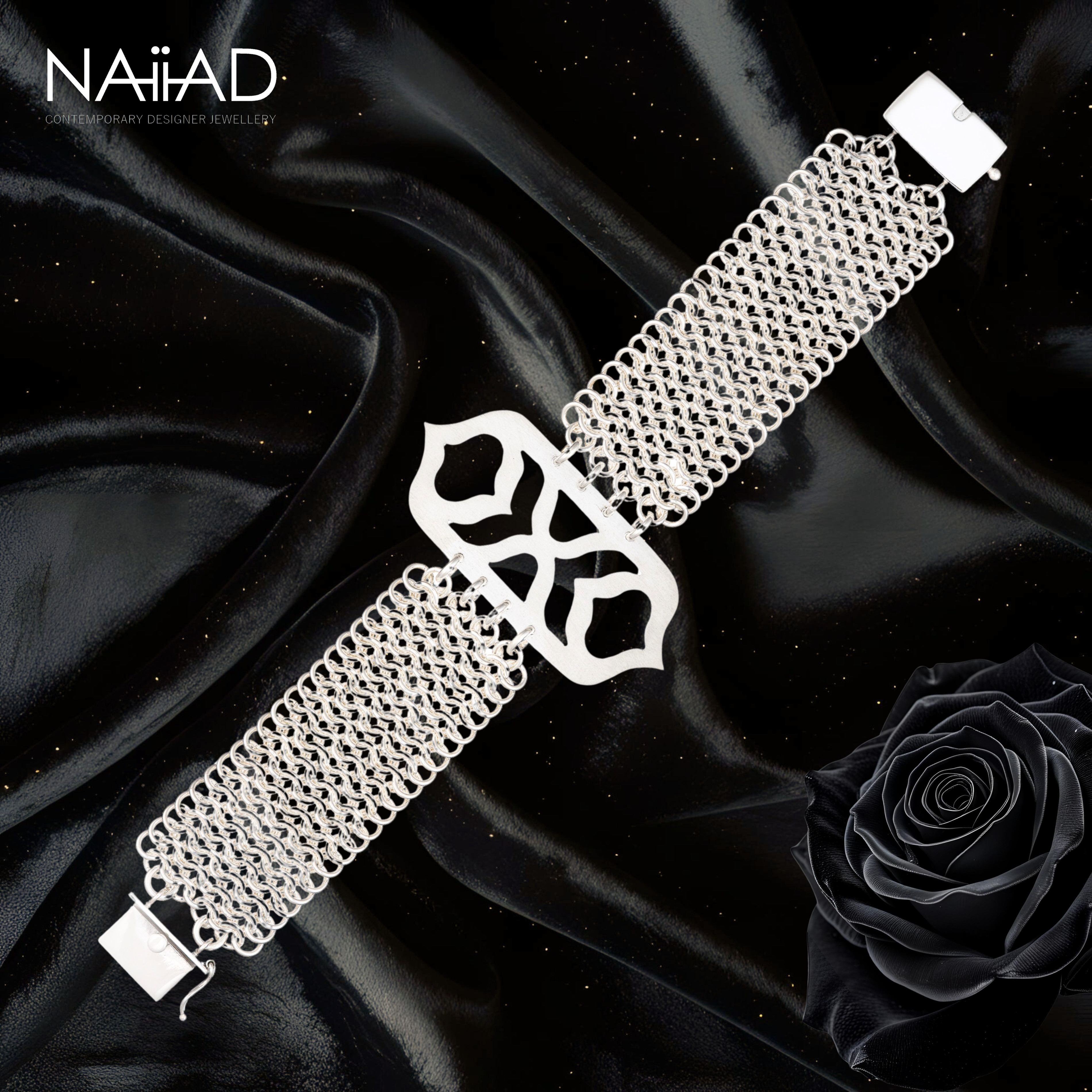 "Ottoman" bracelet ~ one of a kind sterling silver chainmail hand-cut bracelet