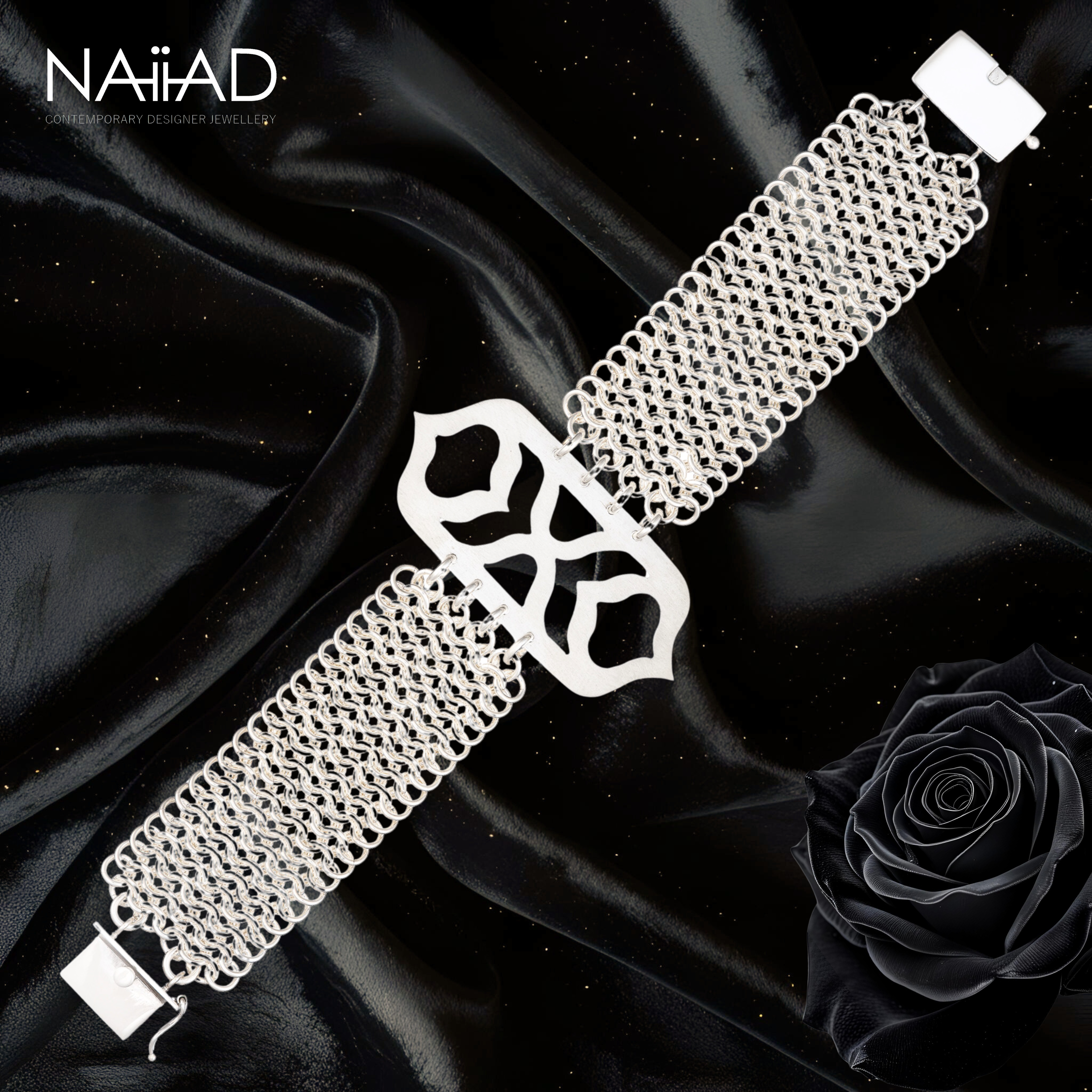 "Ottoman" bracelet ~ one of a kind sterling silver chainmail hand-cut bracelet