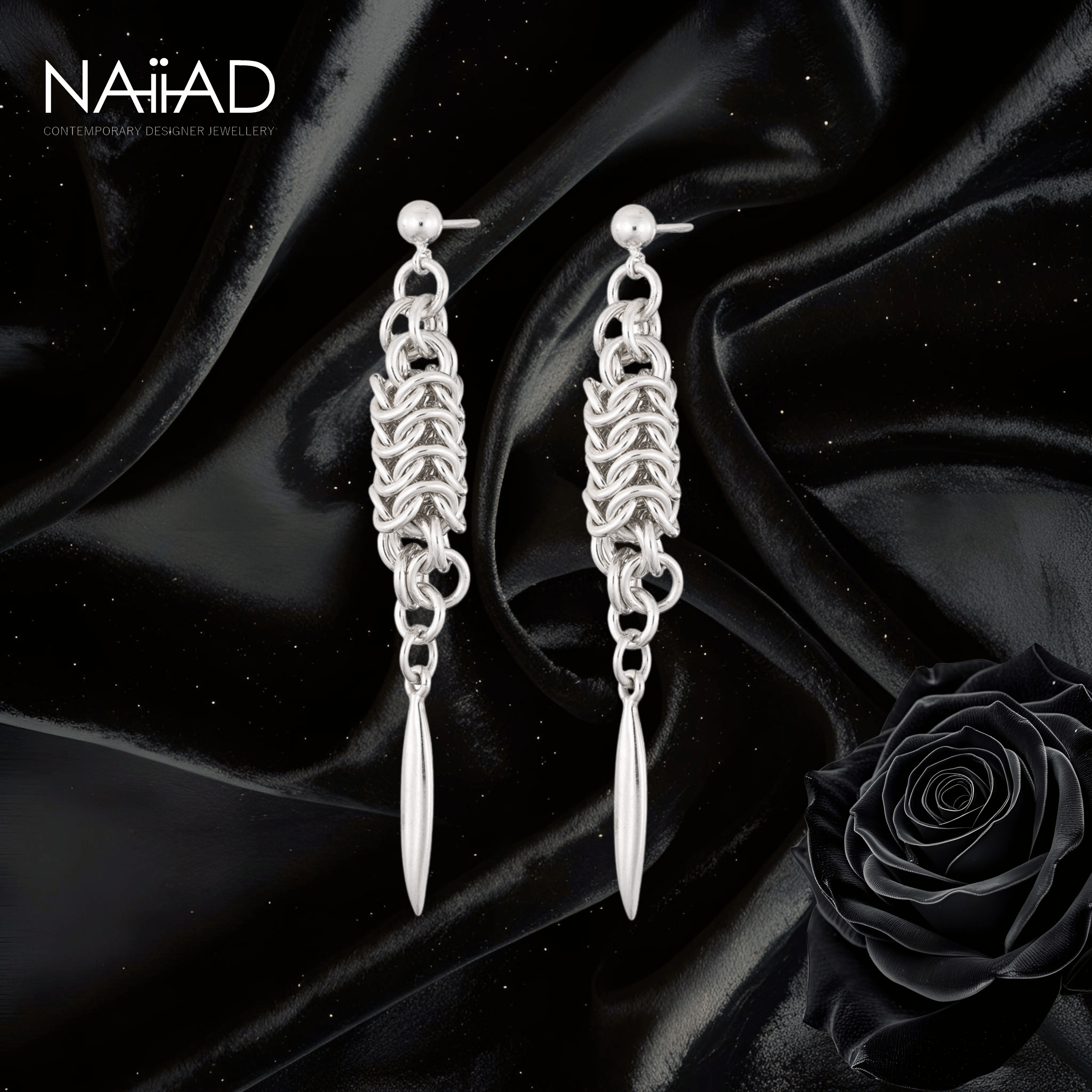 Spike Sterling silver chainmail earrings