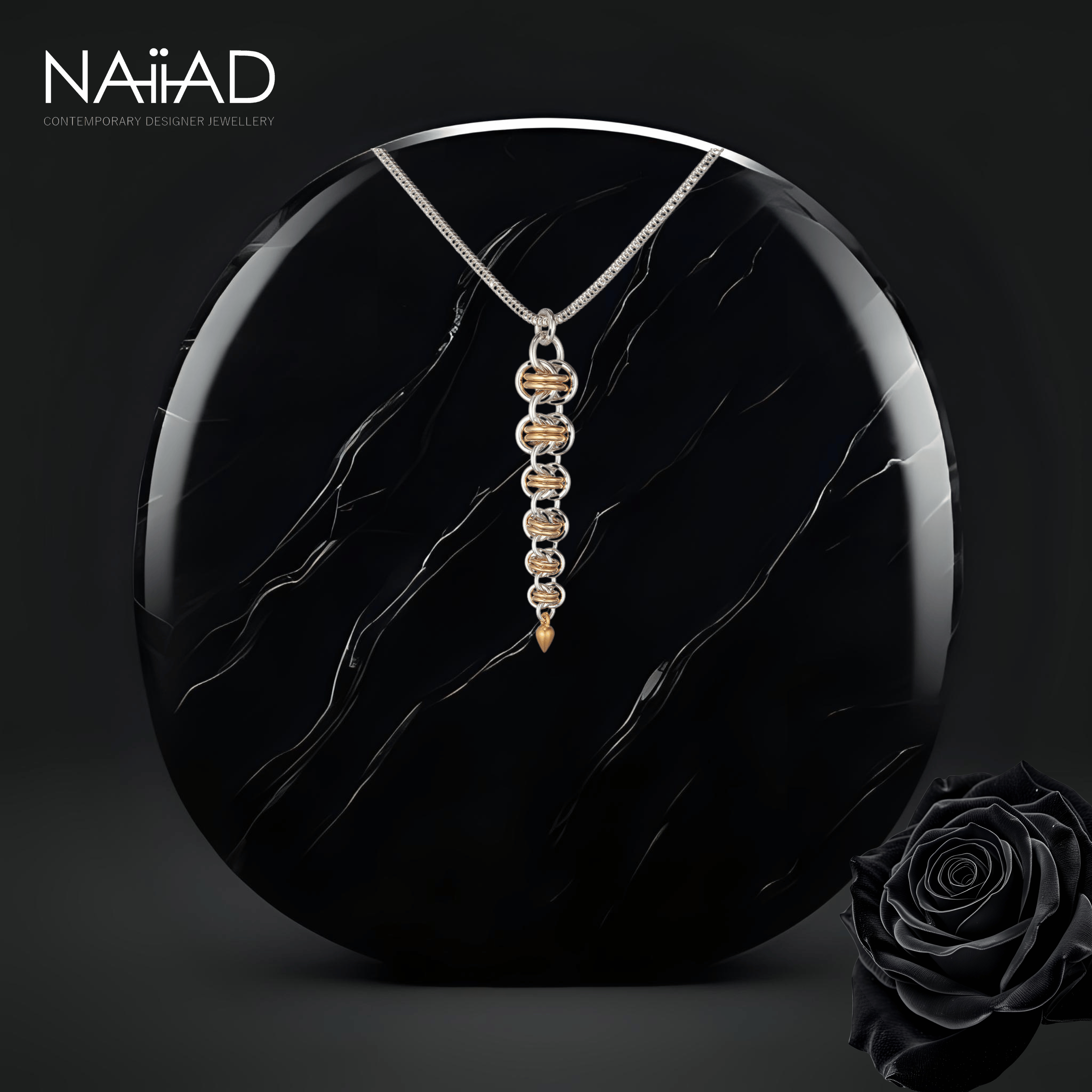 Gold Orbit Graduated Necklace - Argentium silver and gold filled chainmail