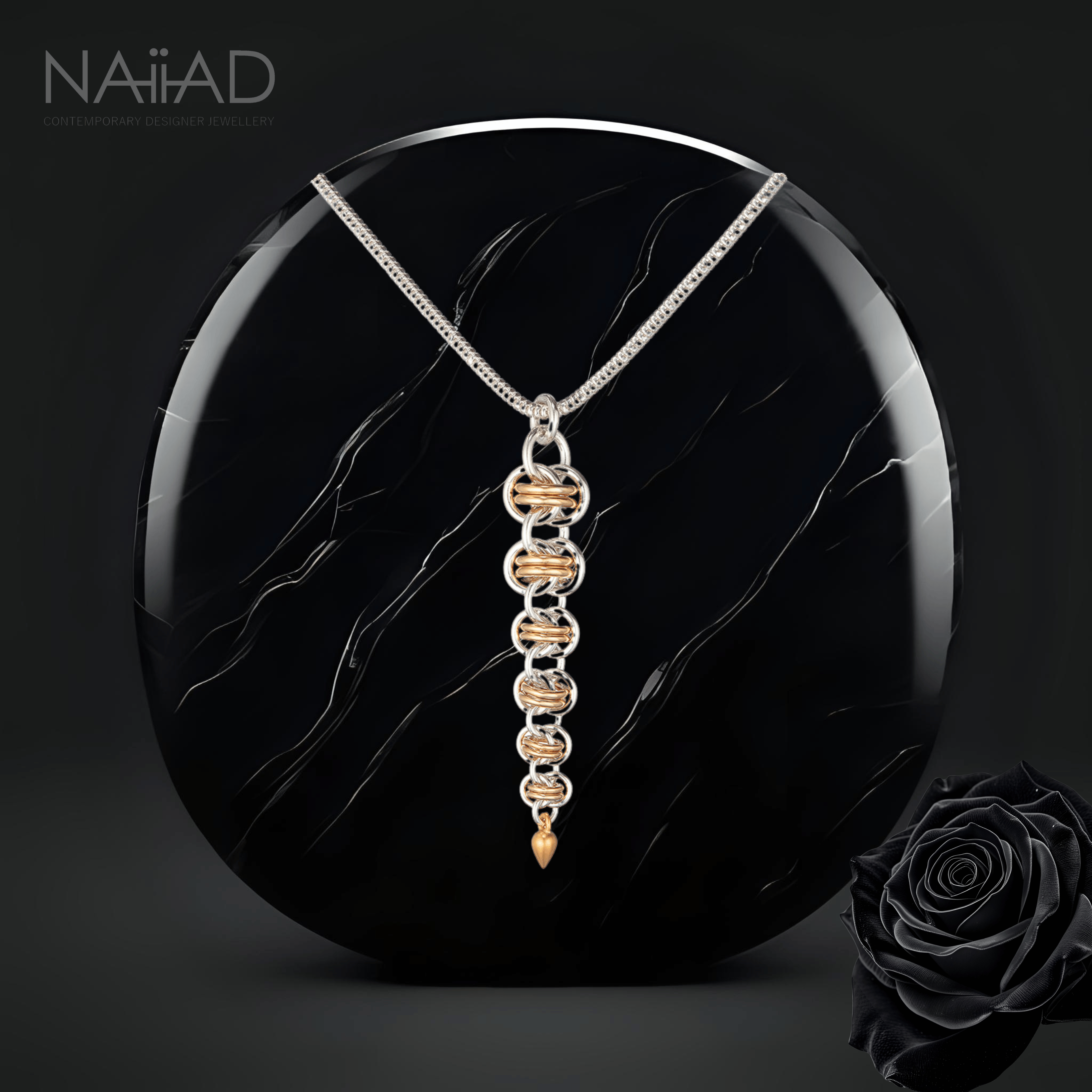 Gold Orbit Graduated Necklace - Argentium silver and gold filled chainmail