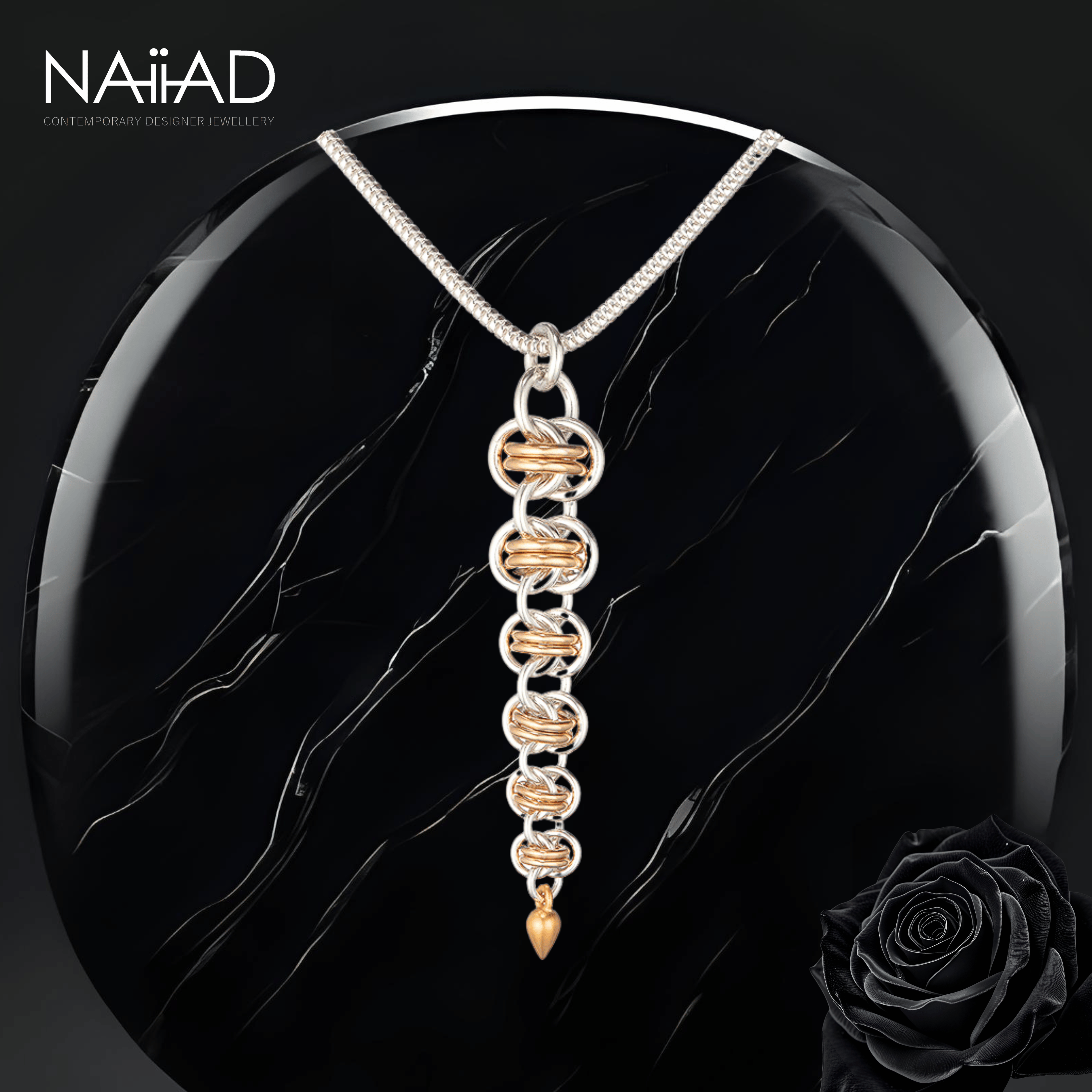 Gold Orbit Graduated Necklace - Argentium silver and gold filled chainmail