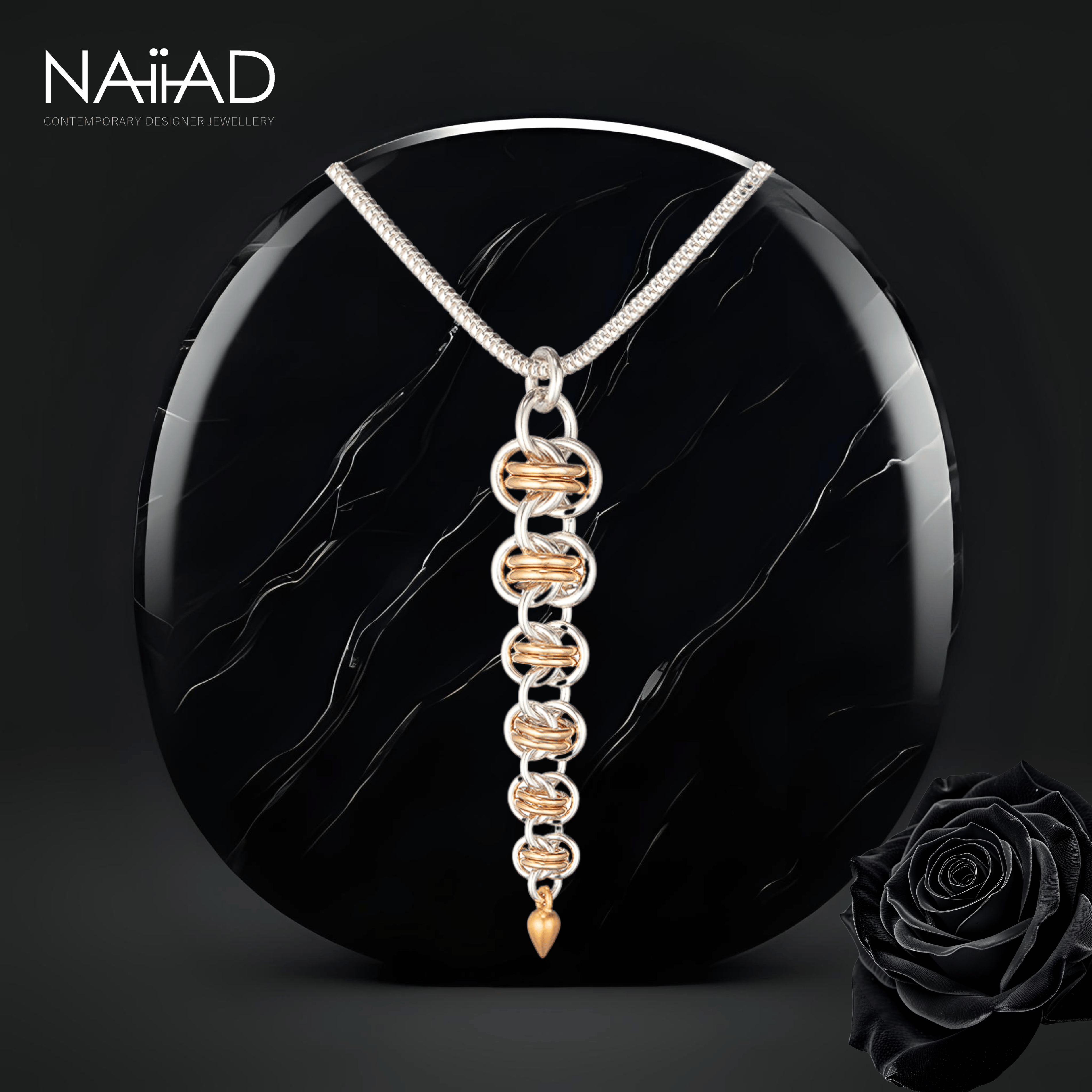 Gold Orbit Graduated Necklace - Argentium silver and gold filled chainmail