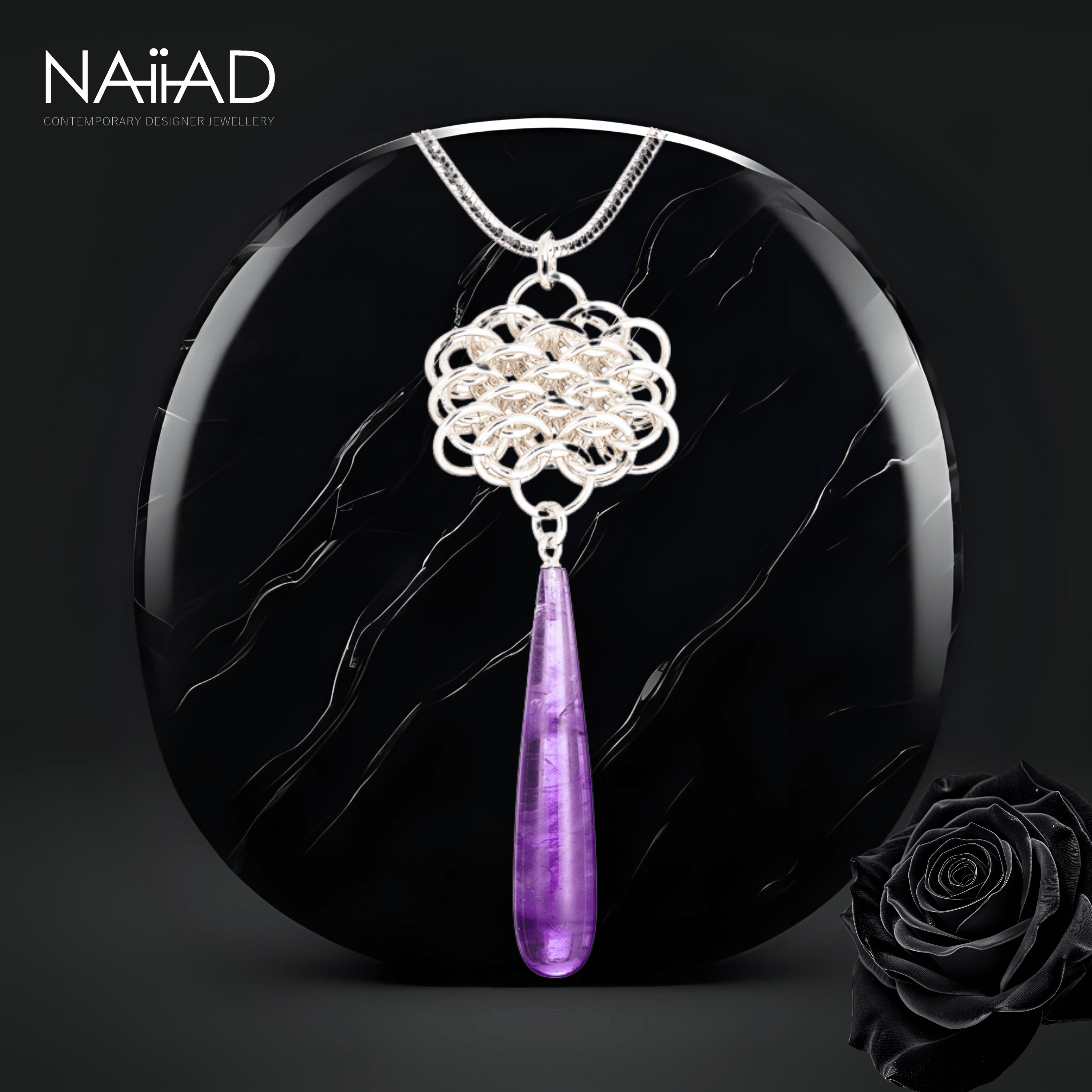 "Nymph Amethyst" - Argentium silver chainmail and Amethyst necklace