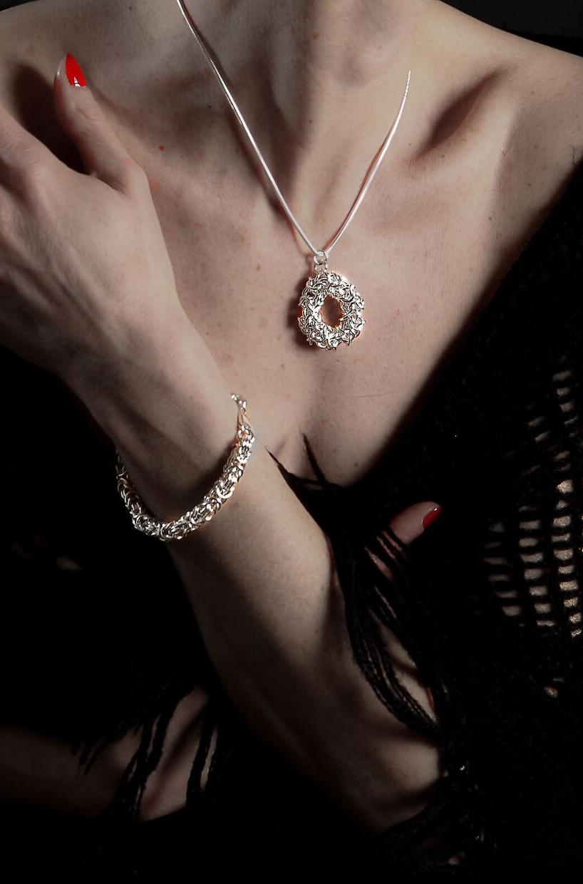 "Woven Circle of Life" Argentium silver chainmail necklace